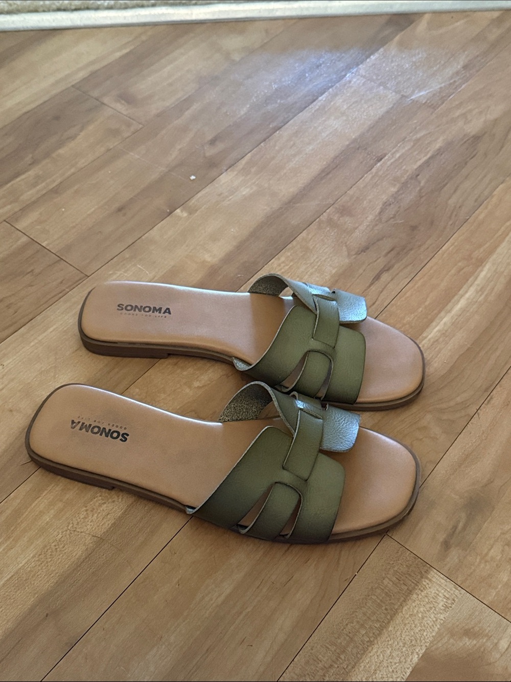 Sonoma Olive Green Slide Sandals with Tan Footbed